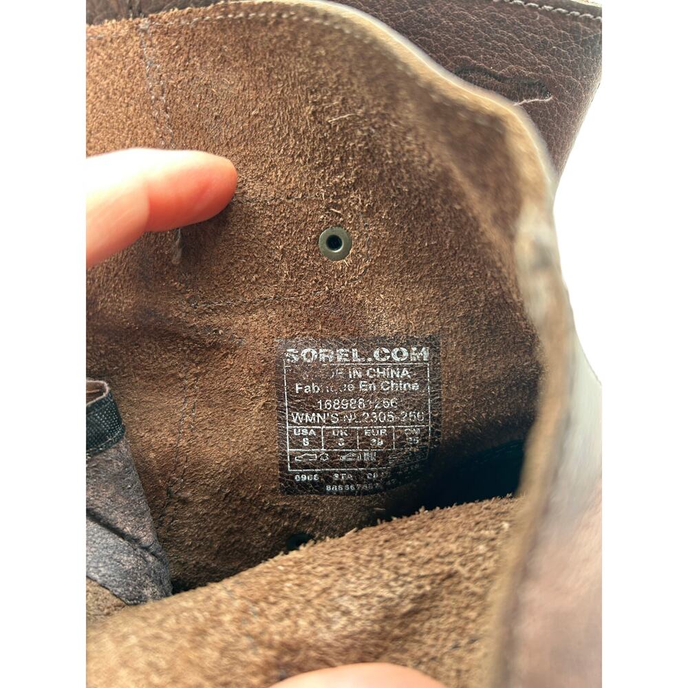 SOREL Joan of Arctic Lace up Wedge booties Ash Brown Leather Women’s 7.5 - Picture 7 of 9